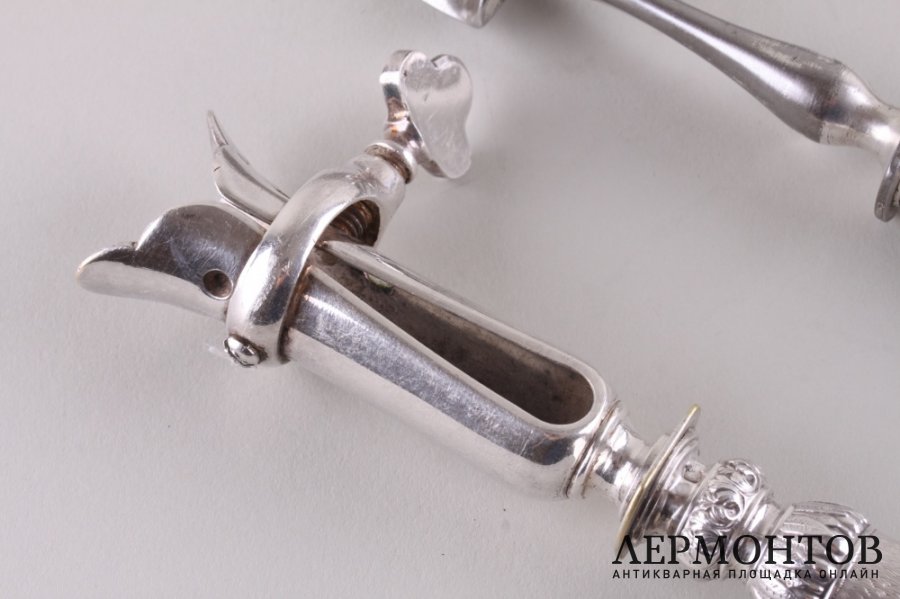 Комплект для сервировки мяса. E. Ernie. Серебро 950 пробы, сталь. Франция, XIX в.