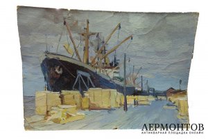 Картина. На причале. Картон, масло. Россия