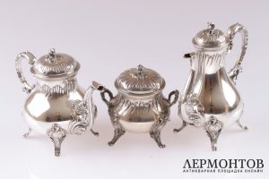 Чайный сервиз из трех предметов. Серебро 950. Франция