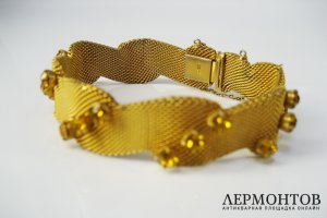 Браслет. Металл, глубокое золочение, стразы. Франция, середина ХХ века. 