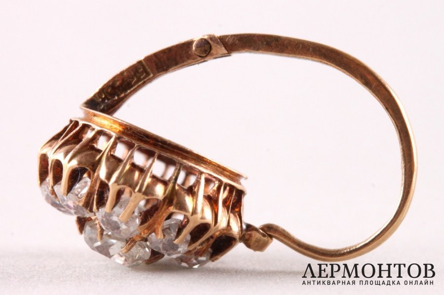 Серьги малинки. Золото 56 пробы, бриллианты 2.30 ct. Российская империя, XIX в.