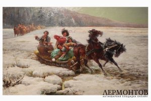 Картина Свадебный кортеж зимой. Худ. Стоянов Петр-Константин. Холст, масло.