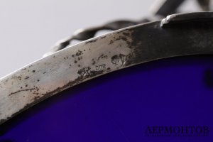 Ваза для конфет в стиле ар нуво. Серебро 800 пробы, кобальтовое стекло. Германия
