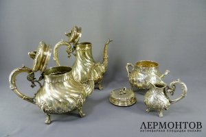 Чайно-кофейный сервиз. Серебро 950 пробы. Франция, XIX век.