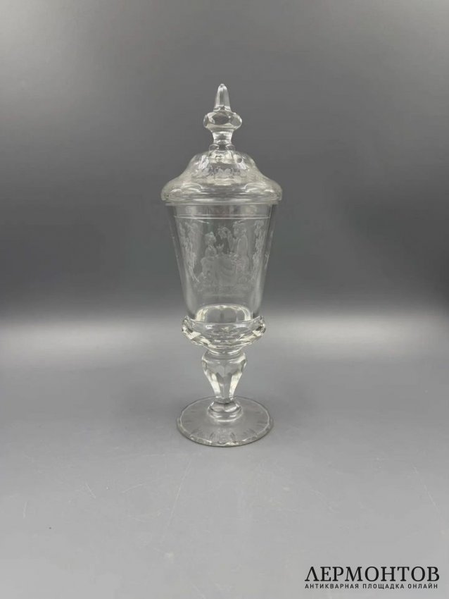 Кубок с крышкой «Пастораль». Хрусталь, гравировка, Европа, 1870–1890 годы