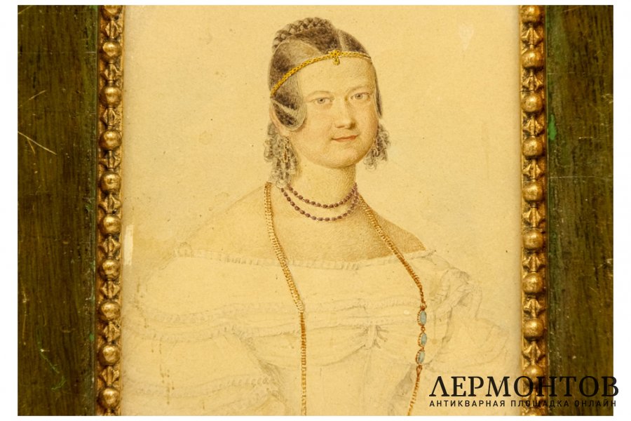 Картина. Женский портрет, 1830-е гг. Неизвестный художник. Бумага, акварель, белила.