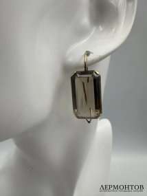 Серьги с раухтопазами. Золото 583 пробы, СССР, 2-я половина 20 века