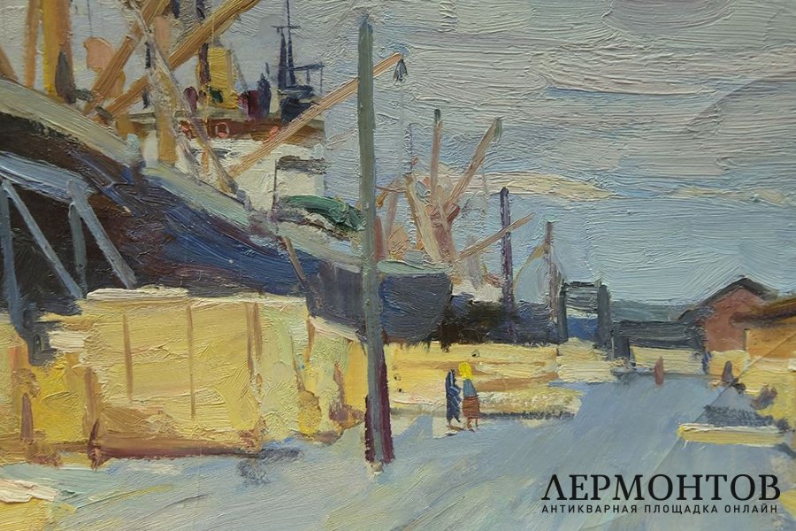 Картина. На причале. Картон, масло. Россия