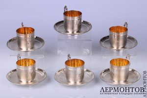Кофейный набор на 6 персон. Серебро 950. Франция