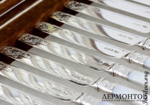 Десертный набор на 12 персон Walker and Hall Ltd. Серебро 925. Англия