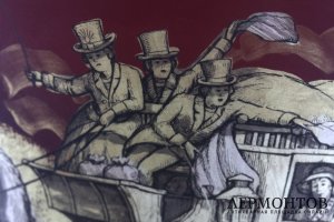 Ваза с живописным рисунком Экипаж. Зап. Европа, 19 в. Красное стекло.
