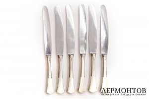 Набор столовых ножей на 6 персон. Германия, фирма Alcoso, нач. 20 в. Серебро 800 пр.