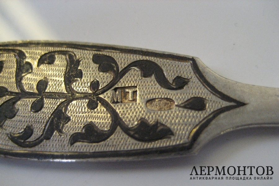 Чайная ложка. Серебро 84 пробы, чернь. Российская империя.