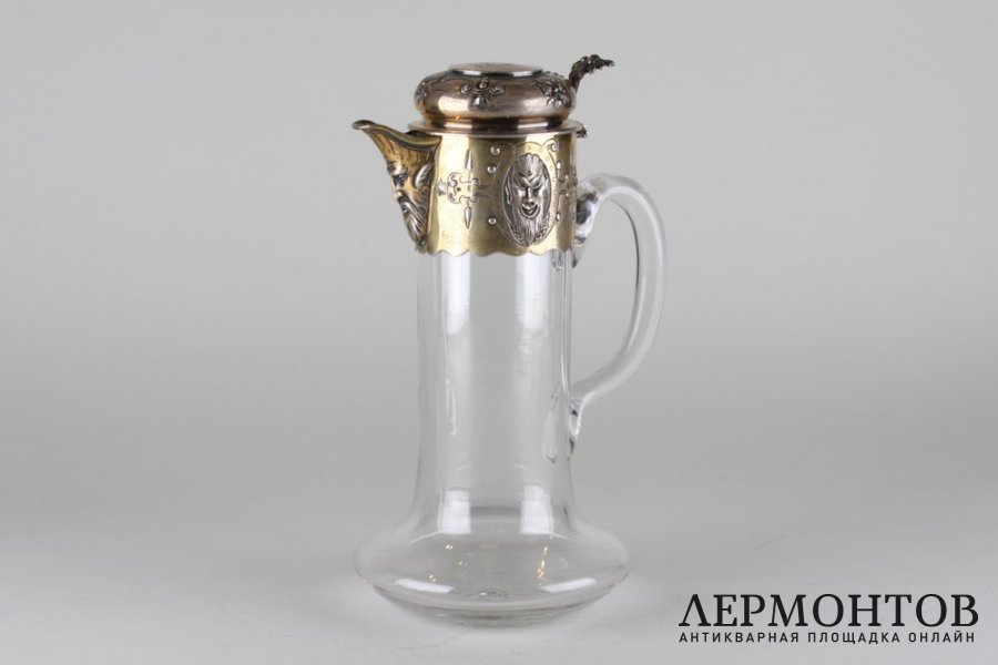 Графин в викторианском стиле. Серебро 925 пробы, стекло. Лондон, 1853 г.