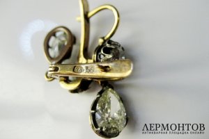 Серьги. Золото 56 пробы. Бриллианты. Российская Империя, XIX век.