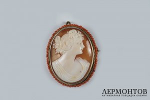 Камея. Агат, коралл. Серебро 900 пробы, золочение. Европа XIX век