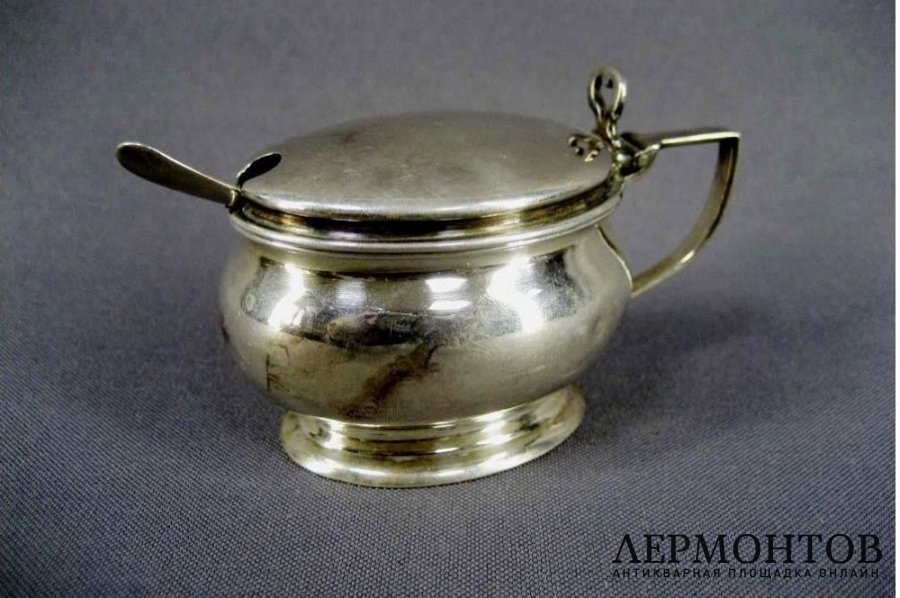 Мутардница. Серебро 925 пробы,  кобальтовое стекло. Англия, XIХ век.