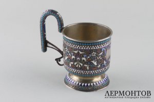 Подстаканник с эмалью. Павел Милюков. Серебро 84 пробы. Российская империя.
