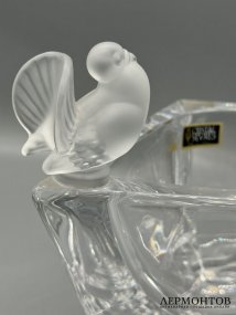 Ромбическая ваза для фруктов с птичками. Хрусталь, Cristal de Sèvres, Франция, 20 век