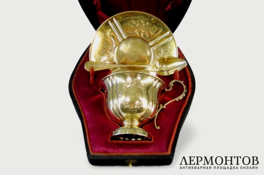 Чайная пара. Серебро 950 пробы, золочение. Франция, XIX век.