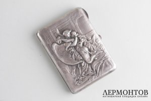 Портсигар в стиле Модерн. Тамара и Демон. Москва, 1908-1917 гг. Серебро 84 пробы.