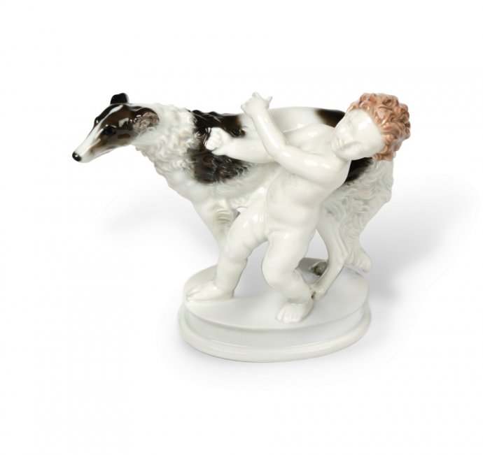 Статуэтка «Путти и борзая». Фарфор, Rosenthal, Германия, 1950 год