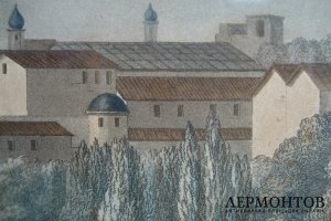 Гравюра Вид Тулы от реки Упы. 1813 год.  Дамам-Демарте. Франция, Париж.
