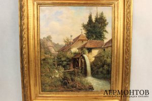 Картина. Мельница. Wilhelm Gattinger. Холст, масло.