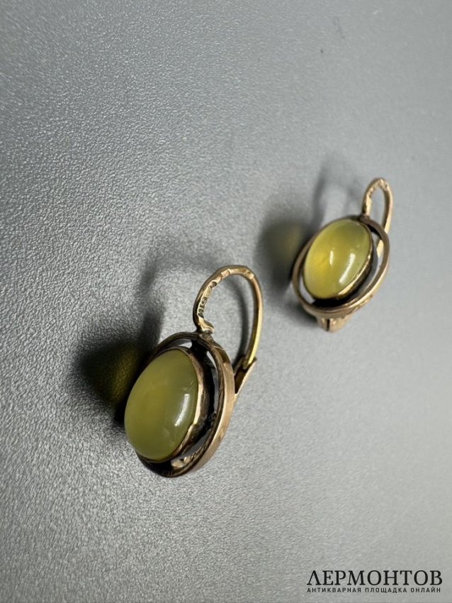 Серьги с кабошонами. Золото 56 пробы, Россия, 1908–1917 годы