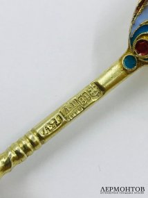 Вилка десертная. Серебро 84 пробы, эмаль по скани, А. Чеварзин, Россия, 1889 год