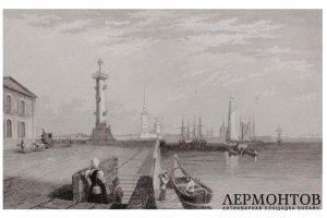 Гравюра. Вид на Петропавловскую крепость в Санкт-Петербурге. Леметр. 1838 год.