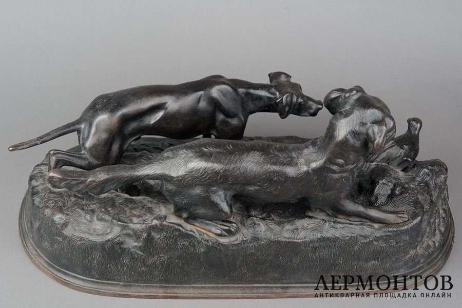 Скульптура Сеттер и поинтер на стойке за куропаткой. Россия, Касли, 1961 г. Чугун.