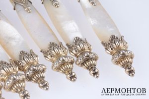Десертный набор с перламутром на 6 персон. Серебро 800. Германия