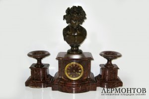 Часовой гарнитур Дионис. Бронза, мрамор. Франция,  Париж, XIX век.