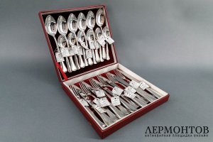 Серебряный столовый набор на 6 персон. Мстерский ювелир.925 проба. Россия. XXI в. 