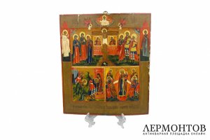 Икона трехчастная с сюжетами. Россия, кон. 19 - нач. 20 в. Дерево, левкас, темпера. 