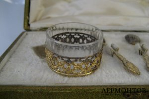 Набор солонок. Стекло, серебро 950 пробы. Франция, XIX век.