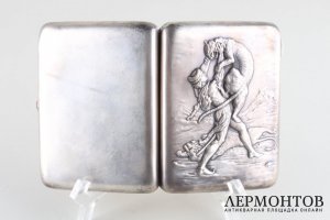 Портсигар Витязь в тигровой шкуре. Московский Ювелир, 1956 г. Серебро 875 пробы.
