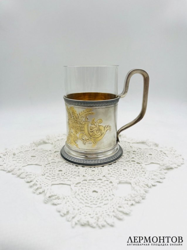 Подстаканник со стаканом. Серебро 84 пробы, А. Кузмичёв, Россия, 1908–1917 годы