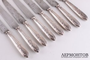 Набор столовых ножей, 8 шт. Серебро 950 пробы, сталь. Франция, XIX-XX вв.
