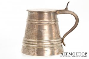 Кружка пивная с крышкой в неорусском стиле. Российская Империя, 1890-е гг. Серебро 84