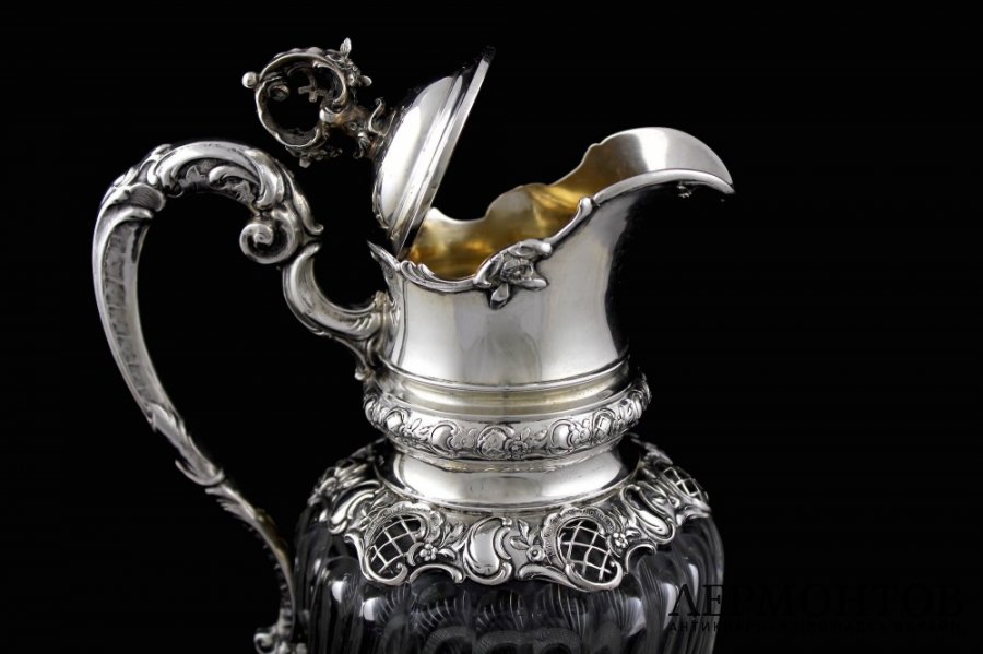 Графин. Серебро 800 пробы, хрусталь. Германия, 19 век
