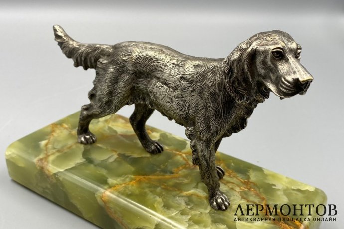 Скульптура Охотничья собака. Предположительно Россия, 19 век. Бронза, оникс.