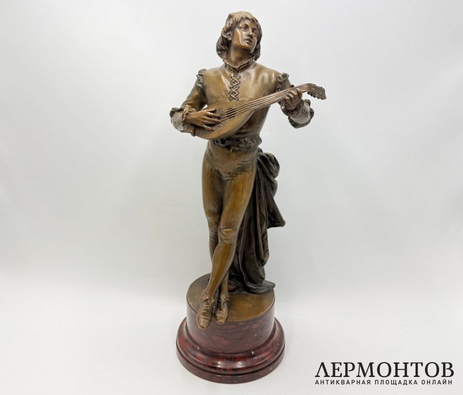 Скульптура Музыкант с мандолиной. Германия, 19 век, Gustav Heinrich Eberlein. Бронза.