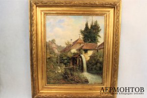 Картина. Мельница. Wilhelm Gattinger. Холст, масло.