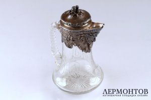 Кувшин для вина Bointaburet. Серебро 950 пробы, стекло. Конец XIX в. Франция