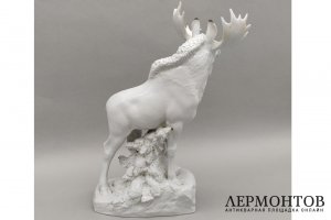 Скульптура Лось. Воробьв Б.Я. Авторский экземпляр. Фарфор. СССР, ЛФЗ, 1950 г.