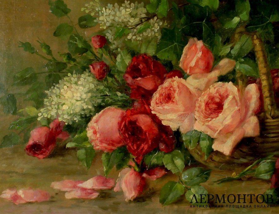 Картина. Натюрморт Цветочная корзина. VAN MULDERS. Бельгия, 19 век