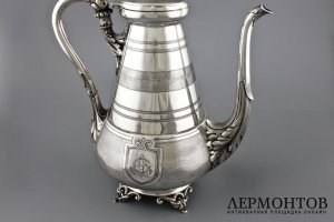 Кофейник в технике гильоше. Серебро 950 пробы. Франция, рубеж XIX-XX вв;