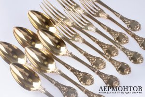 Столовый сервиз на 6 персон Jamet. Серебро 950. Франция